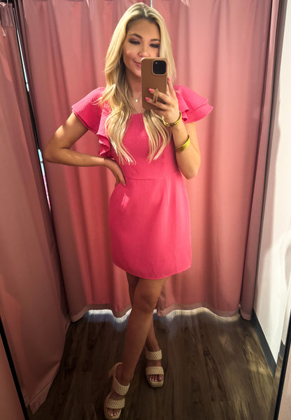 Irresistible Charm Double Ruffle Sleeve Dress, Pink