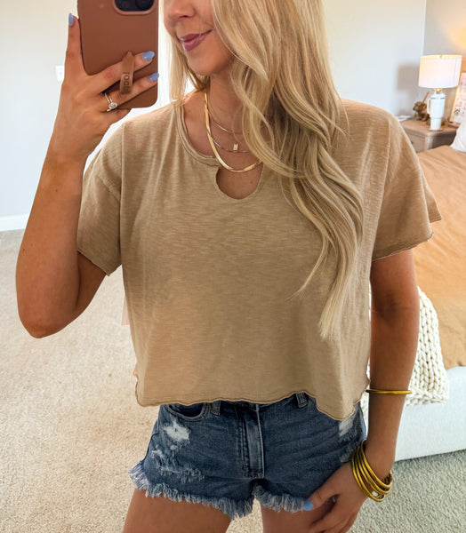 The One You Want Split Neck Tee, Taupe