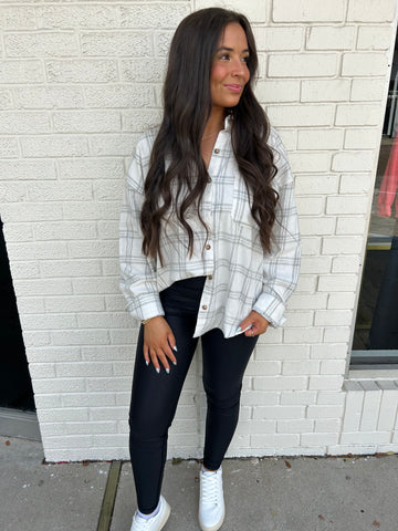 Warming Up To It Plaid Top, Ivory/Grey