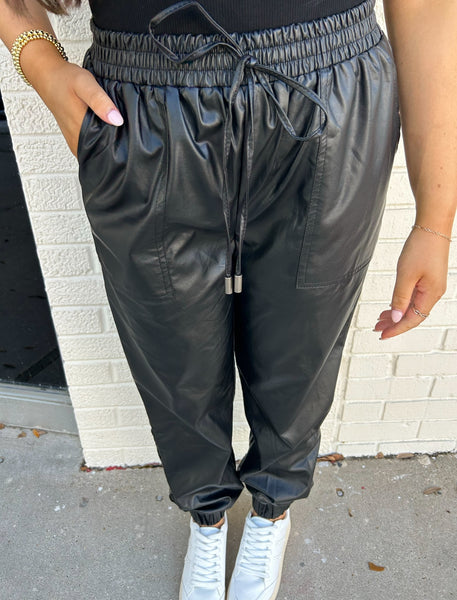 Looking Luxe Faux Leather Joggers, Black