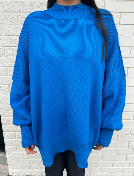 DOORBUSTER: Side Slit Oversized Sweater, Ocean Blue