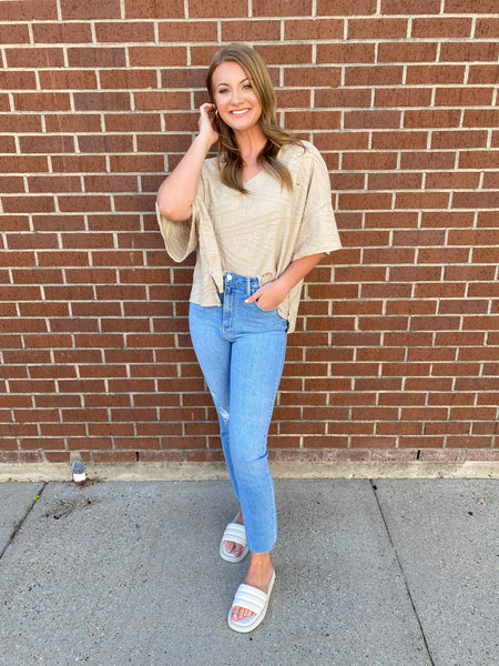 Keep It Chill Textured V-Neck, Taupe