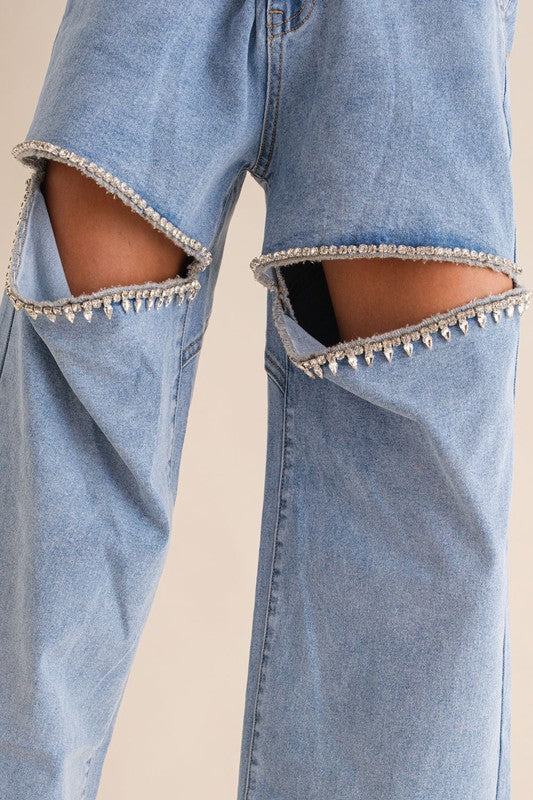 High Rise Rhinestone Denim Jeans – Shop Divina