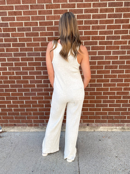 The Wander Ribbed Jumpsuit, Light Grey