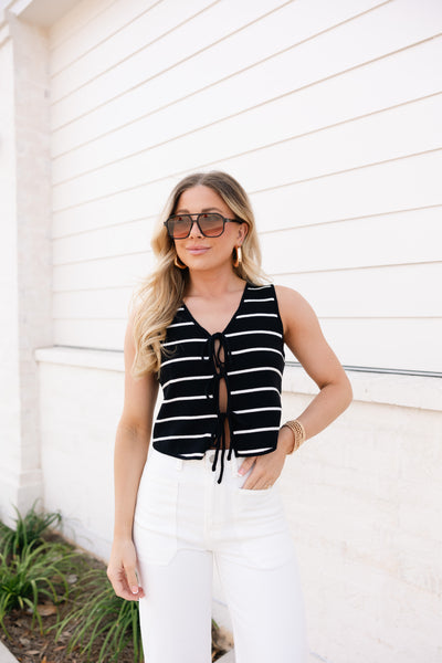 Striped Front Tie Sweater Top