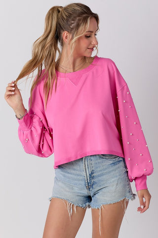 Pearl Sleeve Sweatshirt, Pink