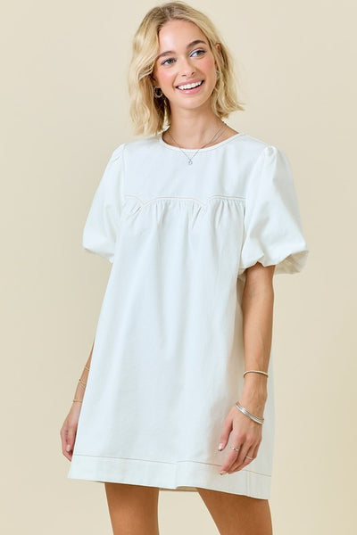 Denim Puff Sleeve Dress, Off White