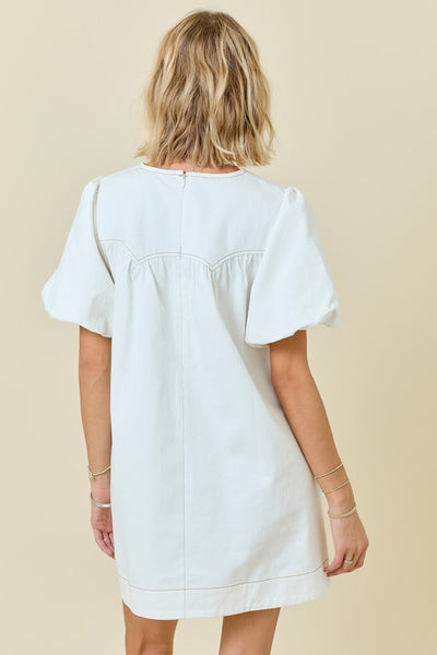 Denim Puff Sleeve Dress, Off White