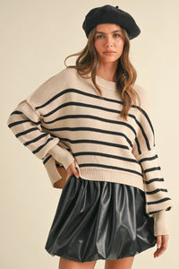 Stripe Sweater Top, Ecru/Black