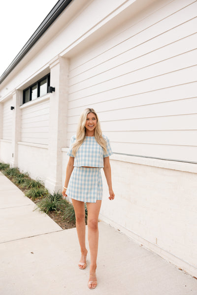 Gingham Wrap Skort, Light Blue