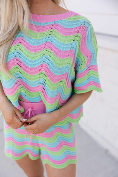 Colorblock Squiggly Knit Matching Set