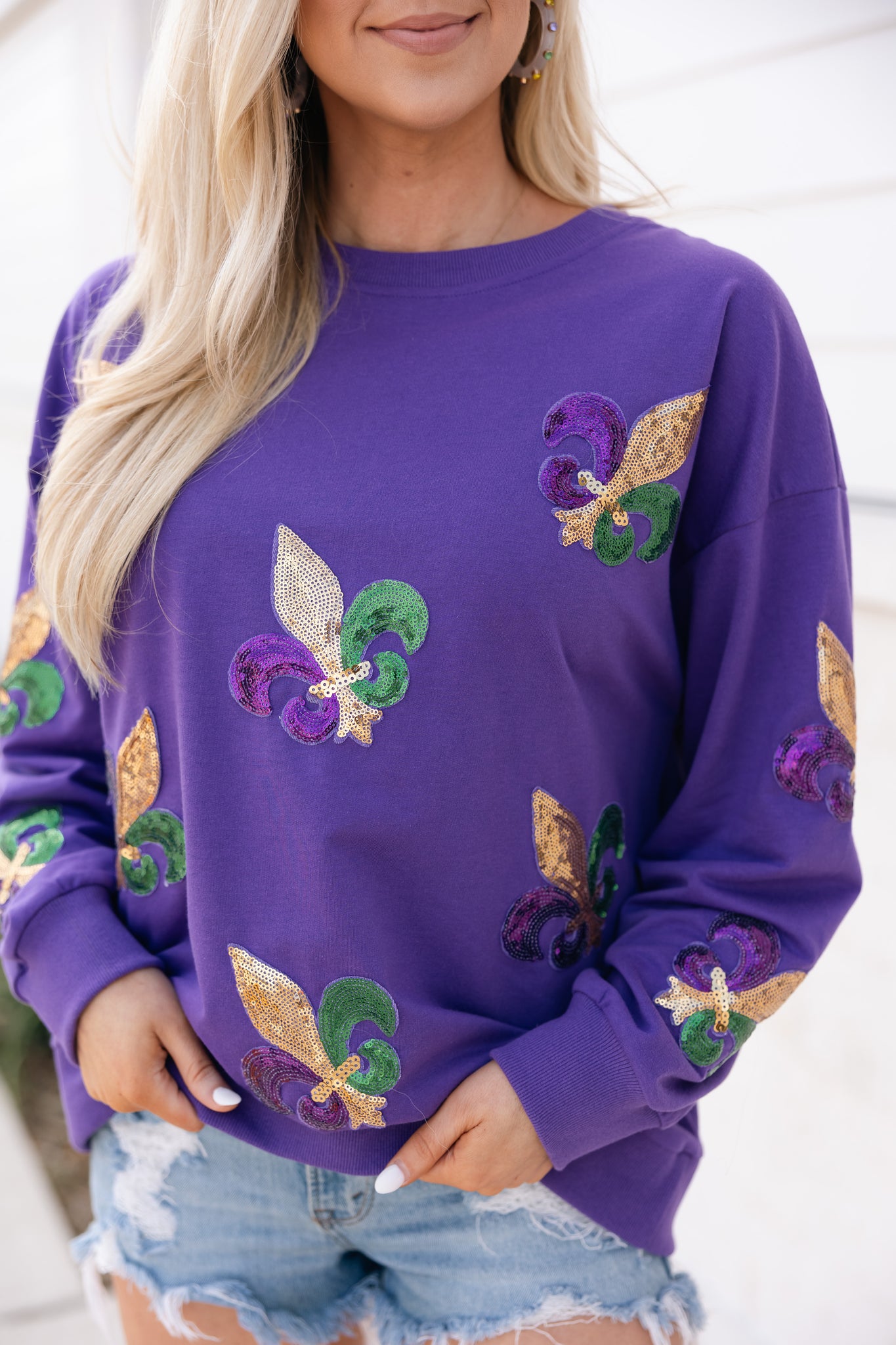 Fleur De Lis Patch Pullover, Purple