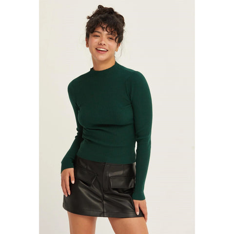 Riley Ribbed Mock Neck Sweater, Dark Green