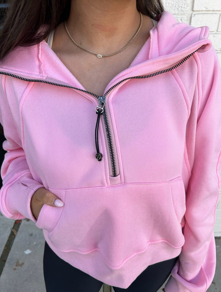 On A New Level Half Zip Scuba Pullover, Pink