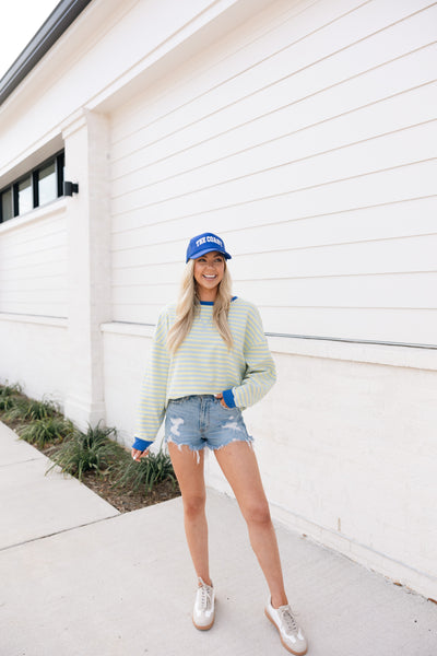 Oversized Stripe Top, Baby Blue/Butter