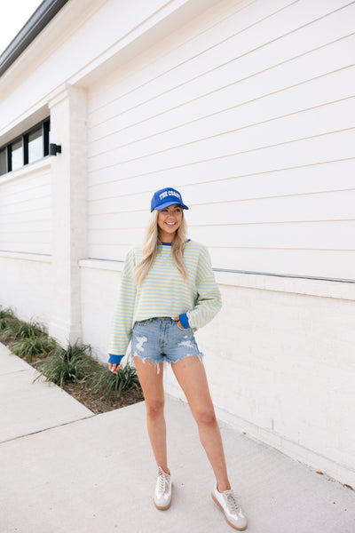 Oversized Stripe Top, Baby Blue/Butter