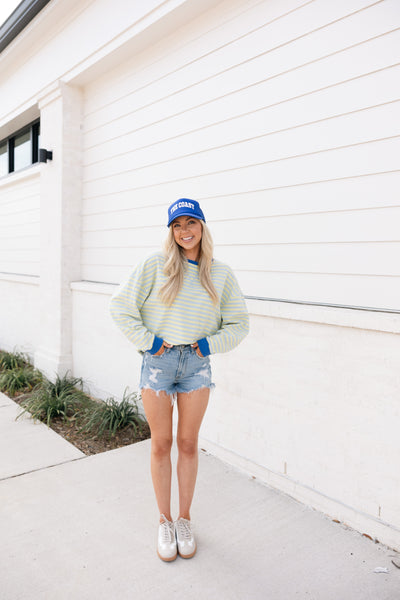 Oversized Stripe Top, Baby Blue/Butter