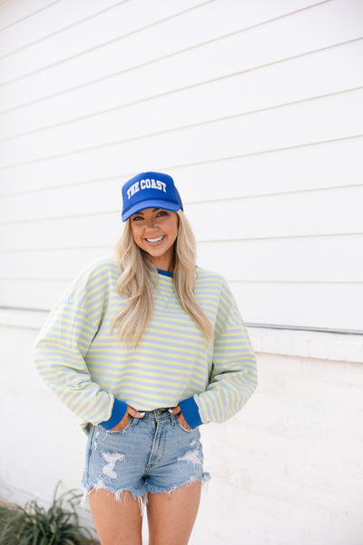 Oversized Stripe Top, Baby Blue/Butter