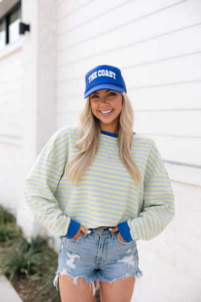 Oversized Stripe Top, Baby Blue/Butter