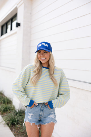 Oversized Stripe Top, Baby Blue/Butter