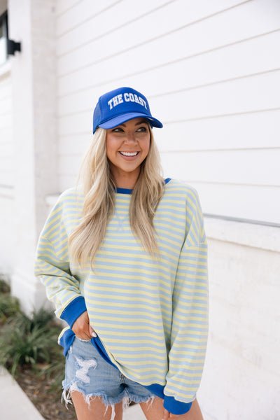 Oversized Stripe Top, Baby Blue/Butter