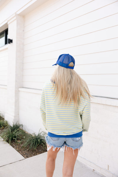 Oversized Stripe Top, Baby Blue/Butter