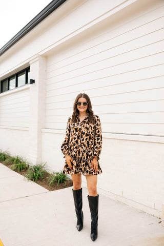 Leopard Print Mock Neck Dress