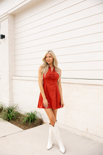 Collared Mini Dress, Rust