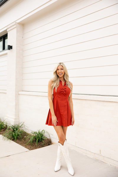 Collared Mini Dress, Rust