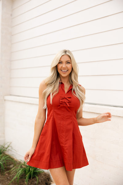 Collared Mini Dress, Rust