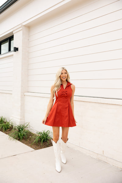 Collared Mini Dress, Rust