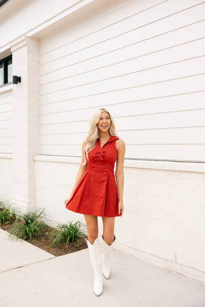 Collared Mini Dress, Rust