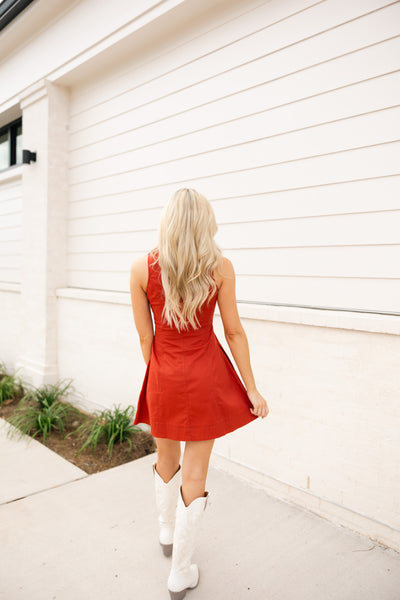 Collared Mini Dress, Rust