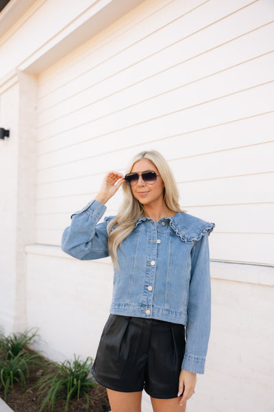 Ruffle Collared Denim Jacket