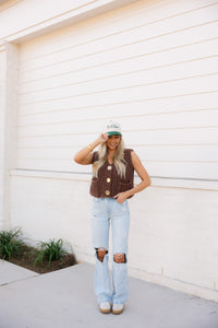 Knit Vest with Gold Buttons, Brown