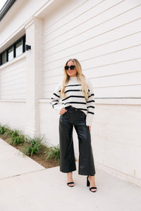 Dakota Striped Sweater, Cream/Black