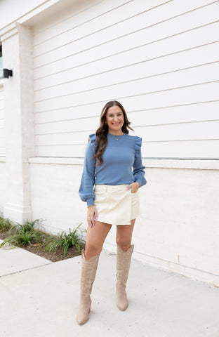 Ruffle Detail Sweater, Cloud Blue