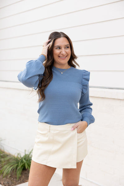 Ruffle Detail Sweater, Cloud Blue