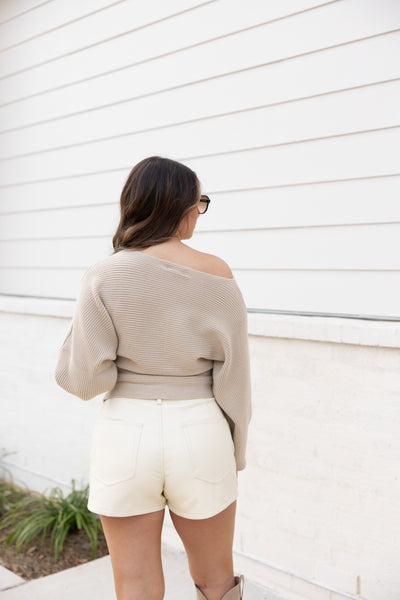 Ribbed Dolman Sleeve Sweater, Beige