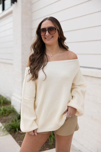 Bubble Sleeve Sweater, Ivory