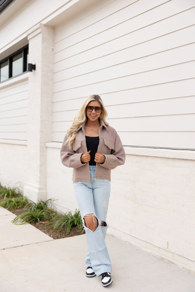 Collared Boucle Jacket, Light Tan