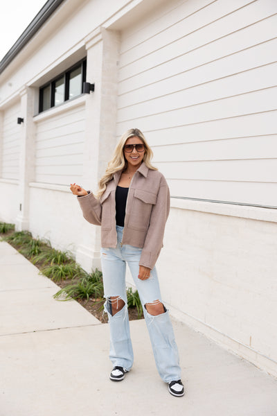 Collared Boucle Jacket, Light Tan