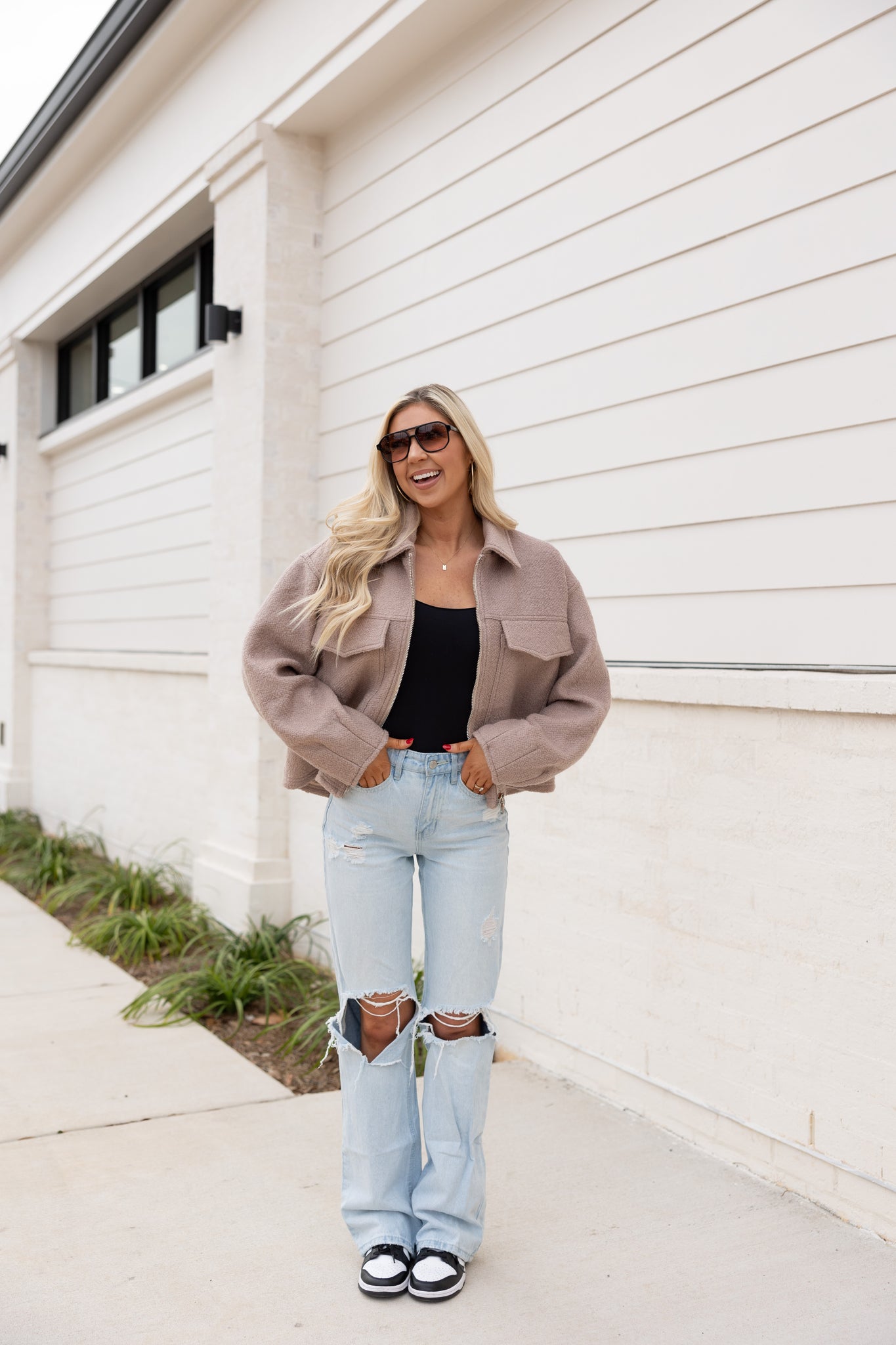 Collared Boucle Jacket, Light Tan