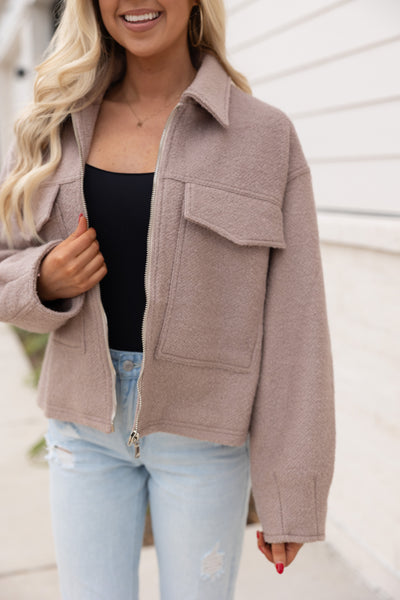 Collared Boucle Jacket, Light Tan