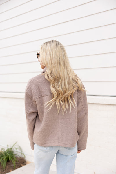 Collared Boucle Jacket, Light Tan