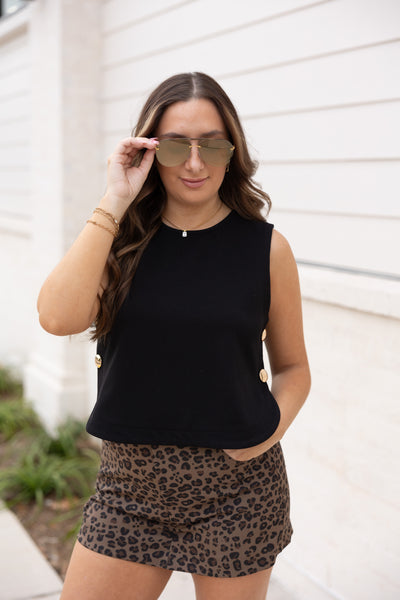 Knit Top with Side Buttons, Black