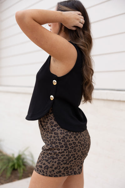 Knit Top with Side Buttons, Black