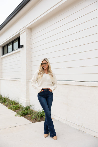 Flutter Sleeve Sweater, Ivory