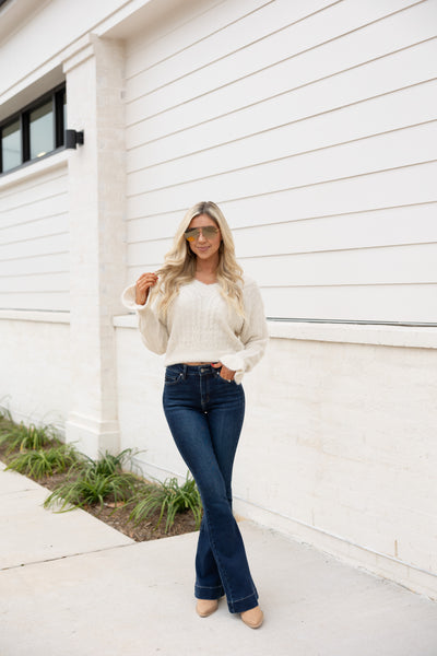 Flutter Sleeve Sweater, Ivory