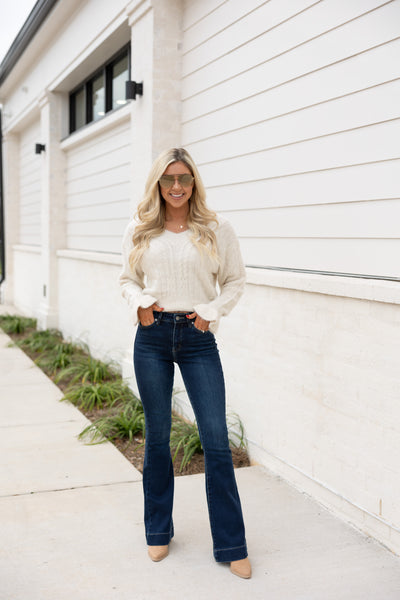 Flutter Sleeve Sweater, Ivory